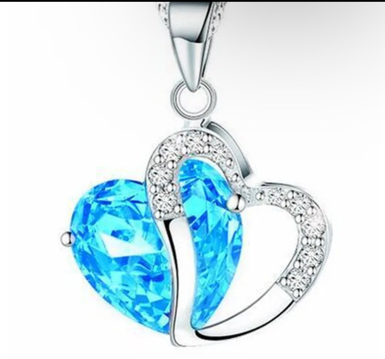 Lake blue heart pendant necklace.