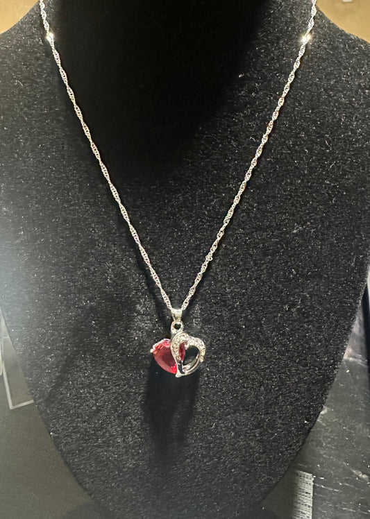 Red charm heart shaped pendant necklace