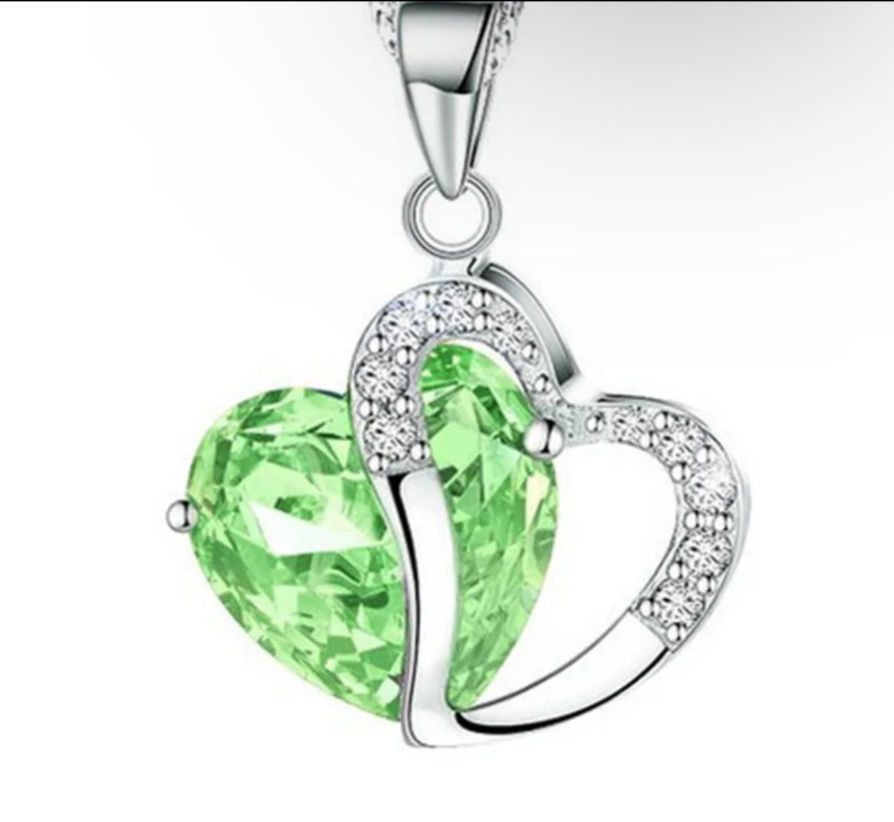 Green charm heart shaped pendant necklace